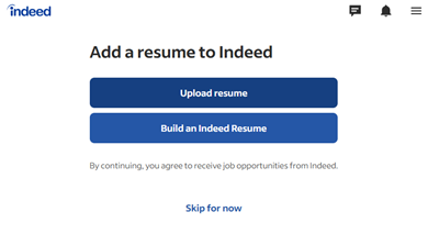 Add a resume to Indeed screenshot